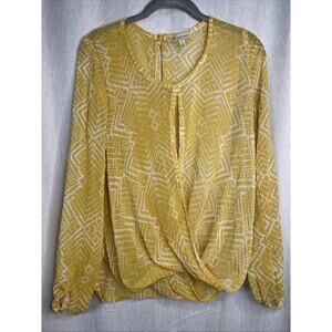 Democracy Mustard Sheer Top Women’s Size Small - Long Sleeve - Autumn/Fall